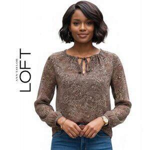 Ann Taylor - LOFT - Long sleeve brown/pink floral sheer blouse